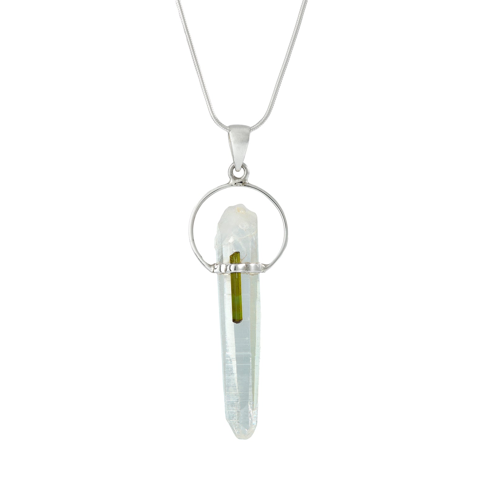 Quartz Crystal with Green Tourmaline Pendant