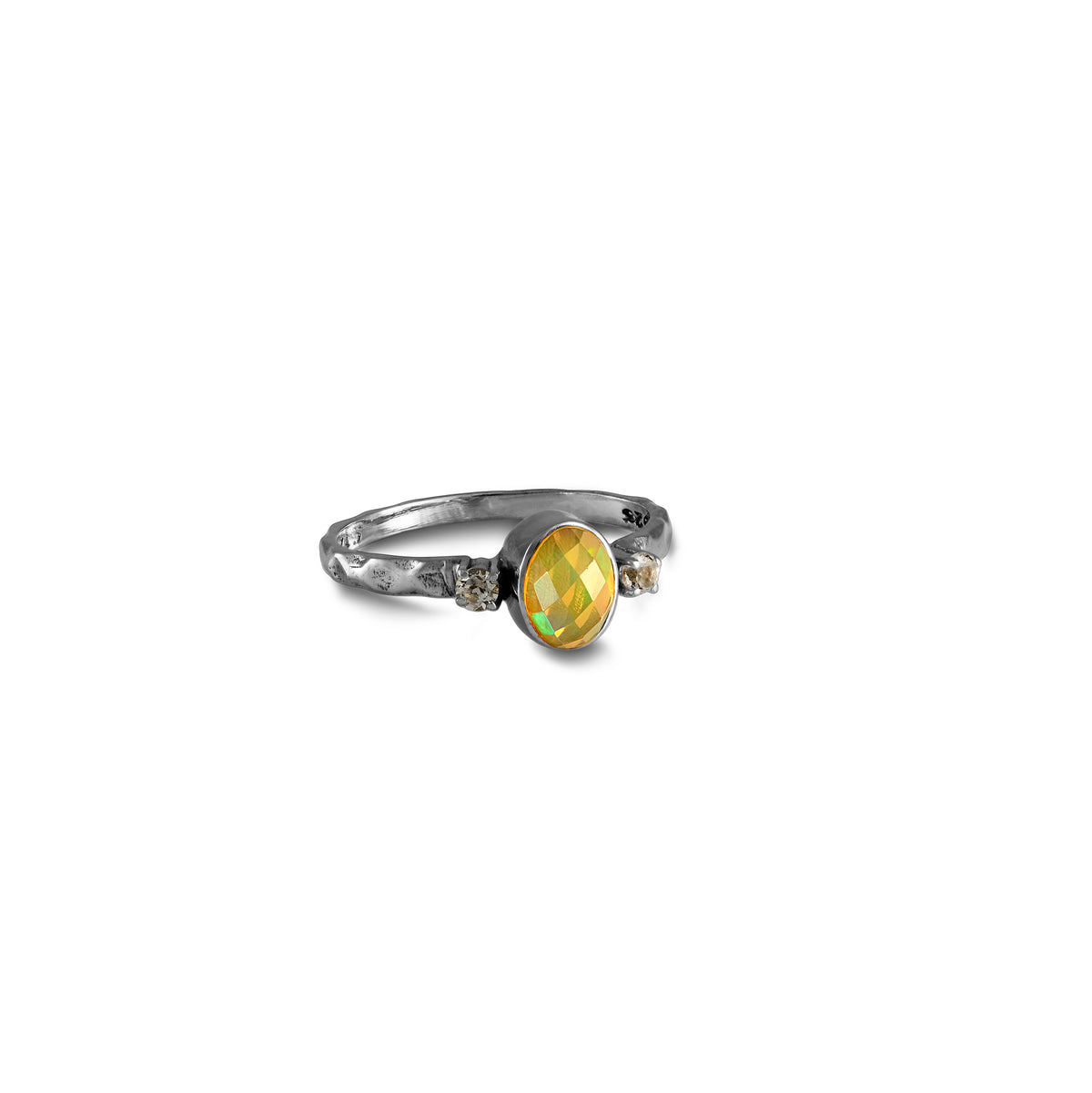Ethiopian Opal and white topaz ring