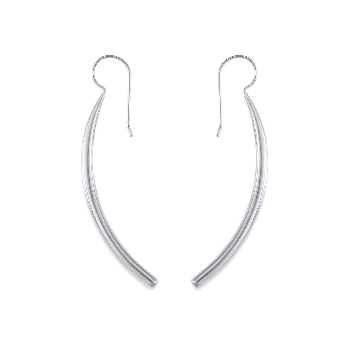 Long Curved Silver Earrings