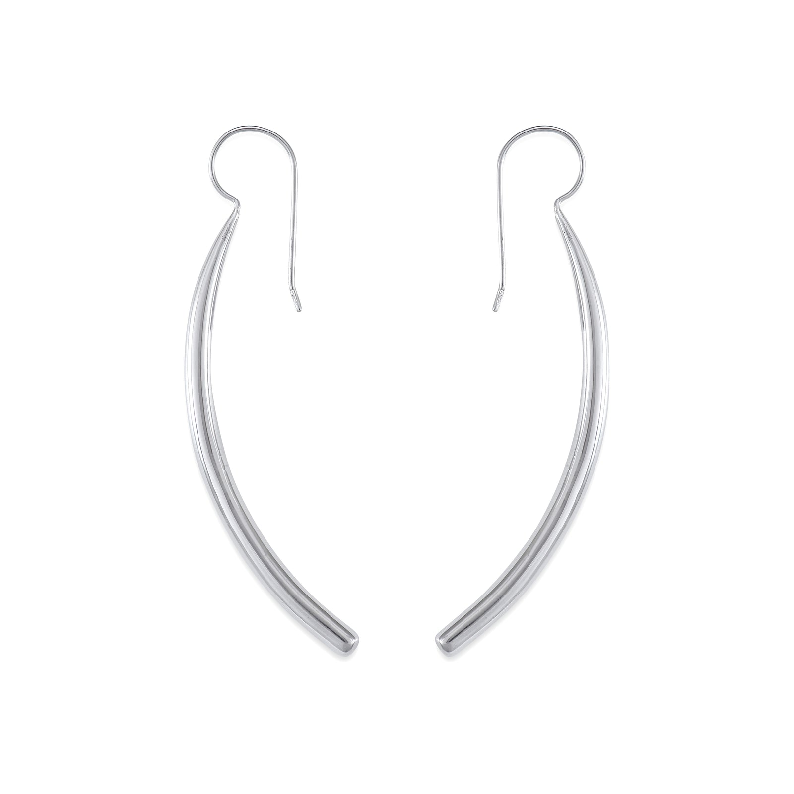 Long Curved Silver Earrings