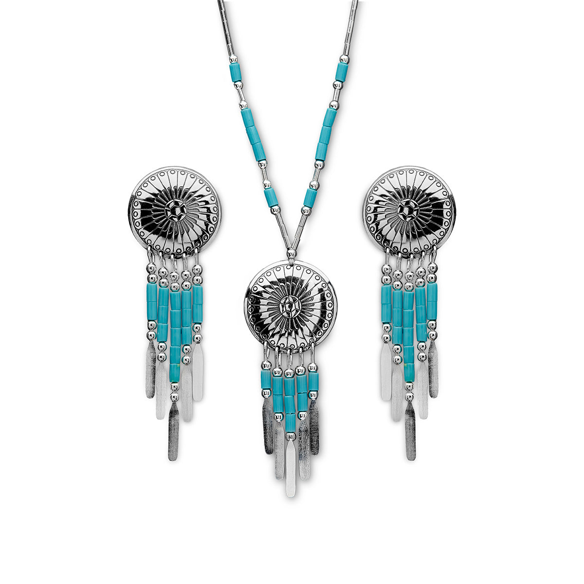Native American 'Concho' style Turquoise and Silver Beaded Necklace