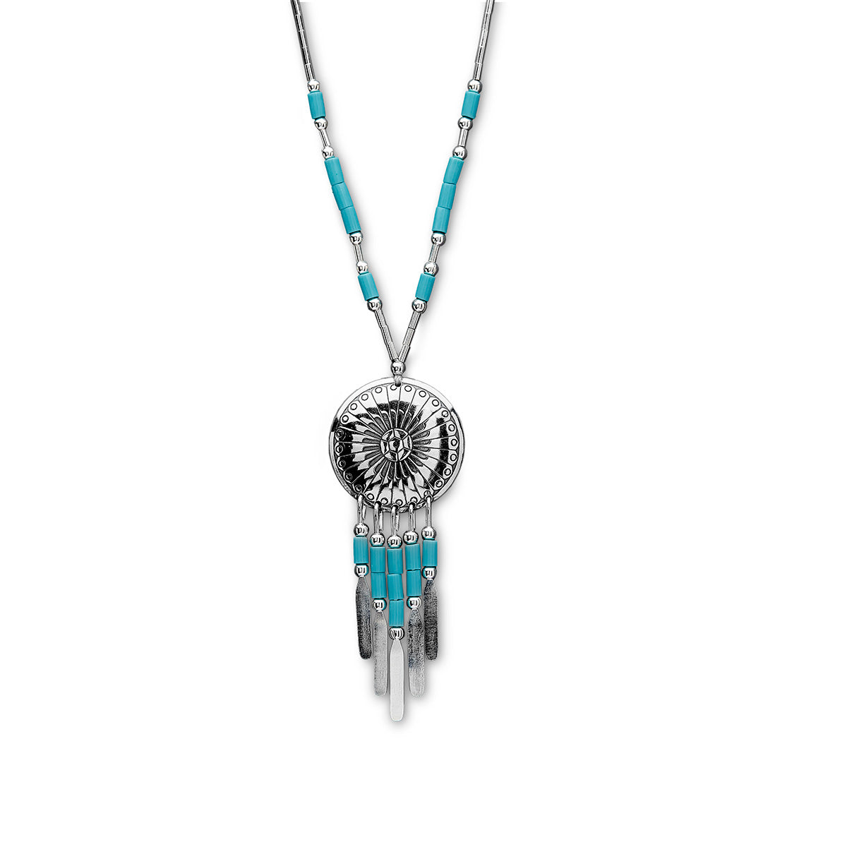 Native American 'Concho' style Turquoise and Silver Beaded Necklace