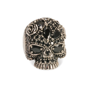 Skull ring with black cubic zirconia