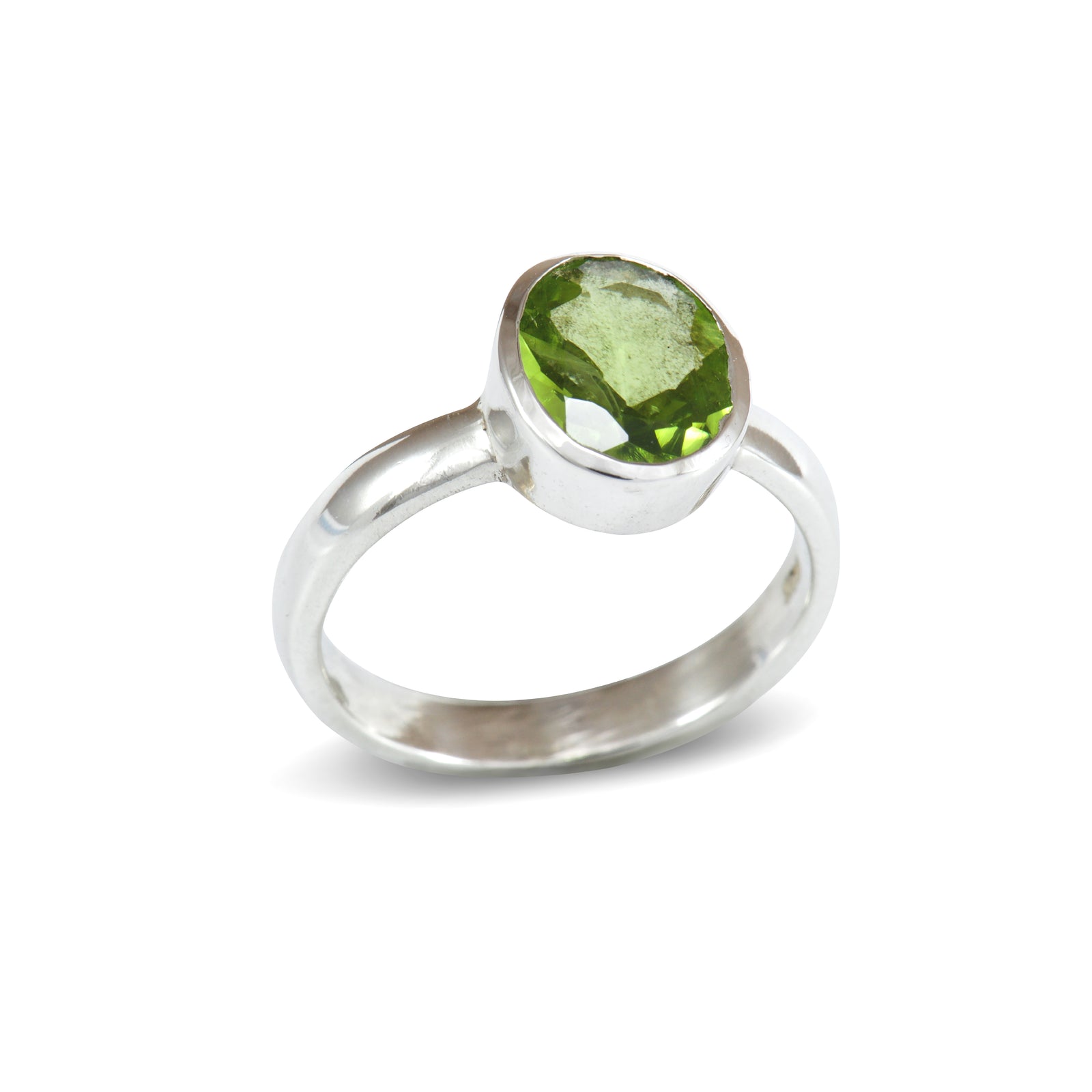 Faceted Peridot Silver Ring