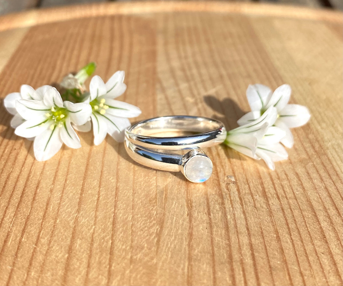 Rainbow Moonstone Swirl Ring