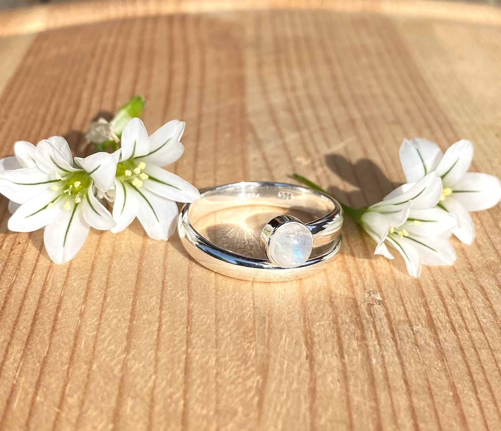 Rainbow Moonstone Swirl Ring