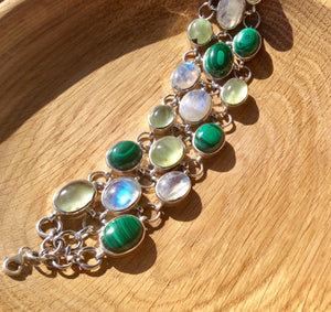 Rainbow Moonstone, Phrenite & Malachite bracelet