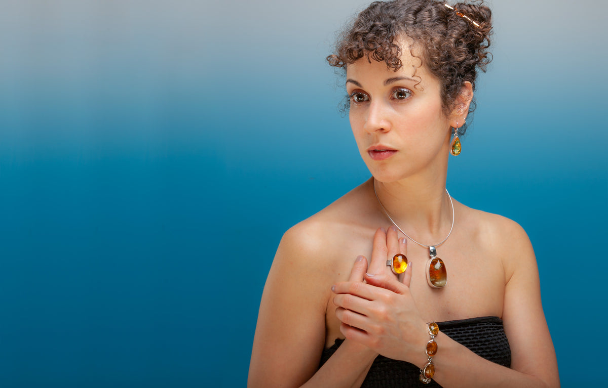 amber and sterling silver pendant ring bracelet