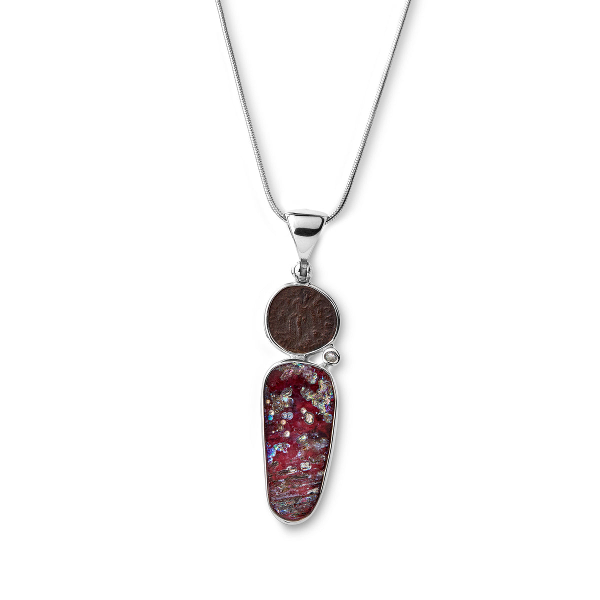 Roman glass and coin pendant