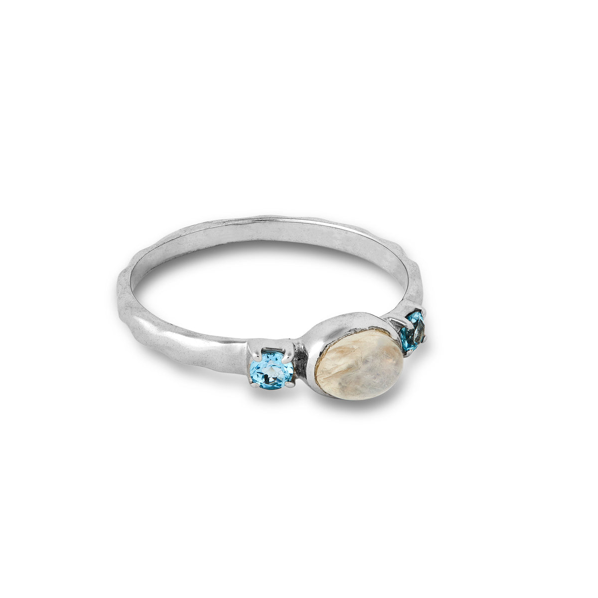 Rainbow Moonstone and Blue Topaz Ring