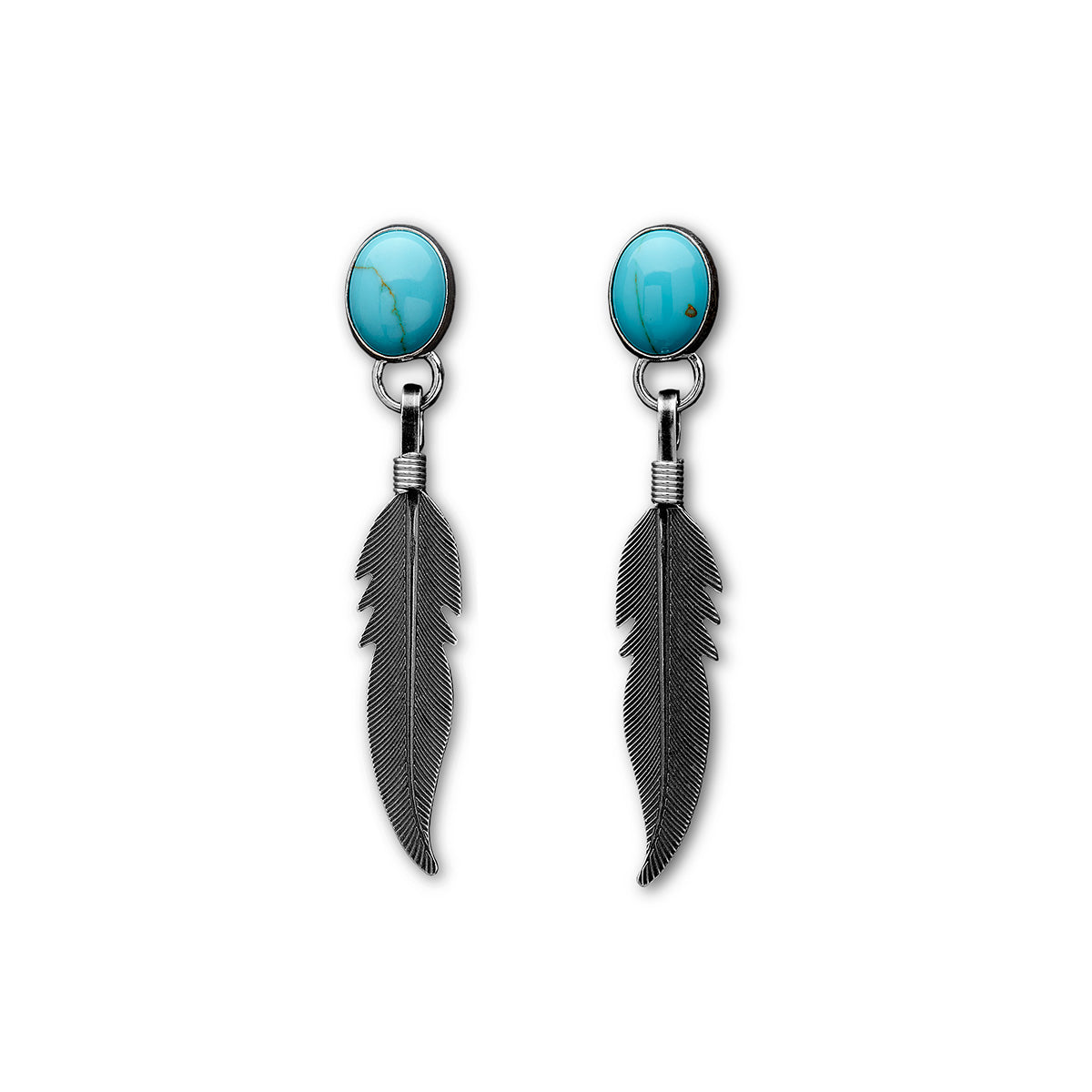 Silver & Turquoise Inlay Feather Earring