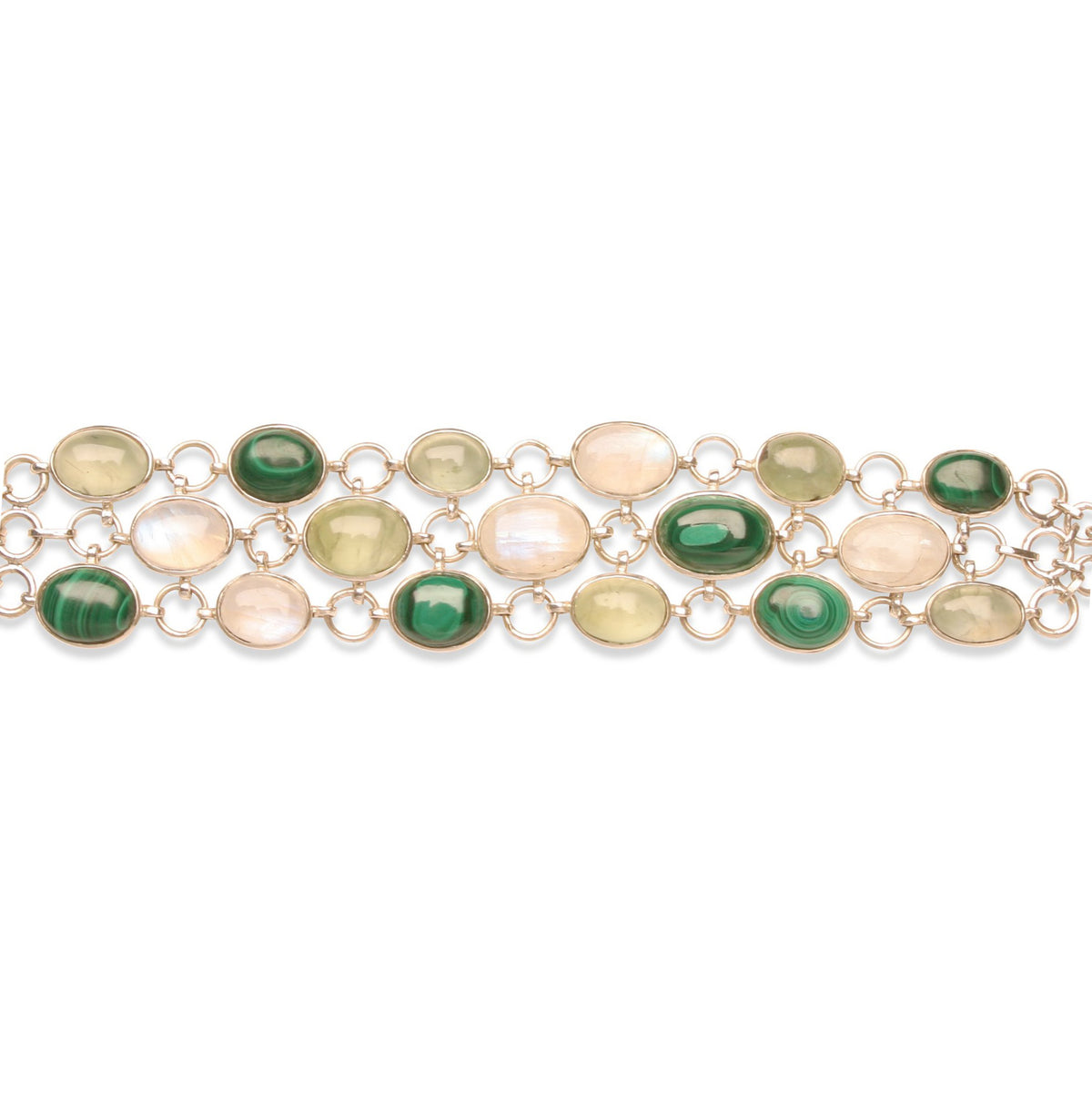 Rainbow Moonstone, Phrenite & Malachite bracelet