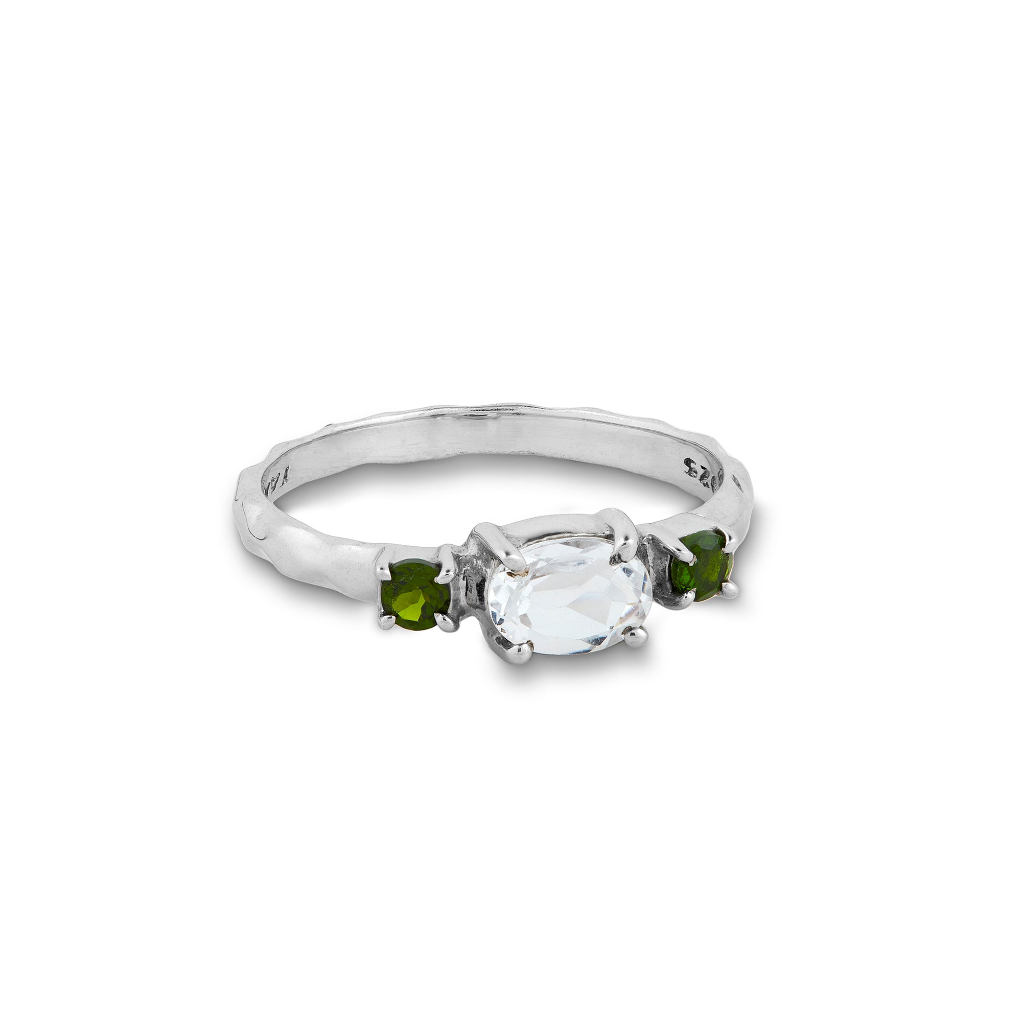 White Topaz and Chrome Diopside Ring