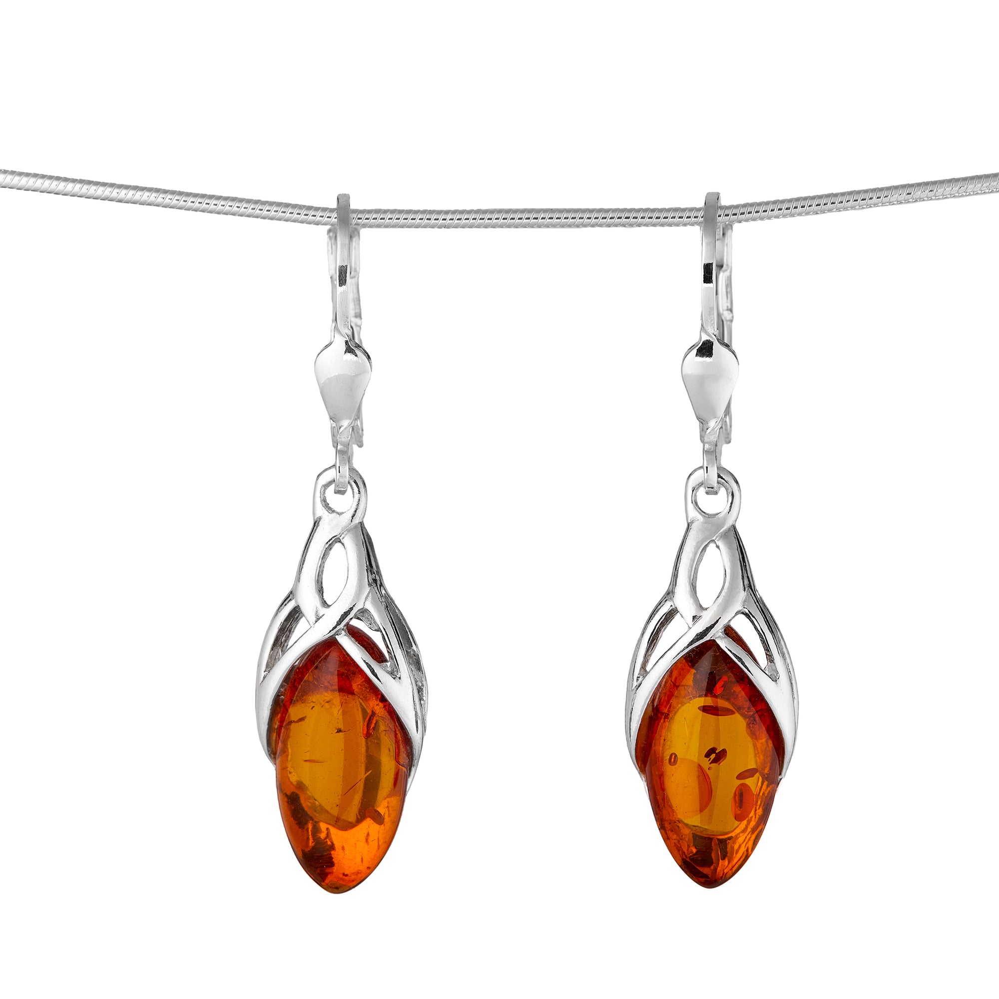Amber earrings with Celtic knot