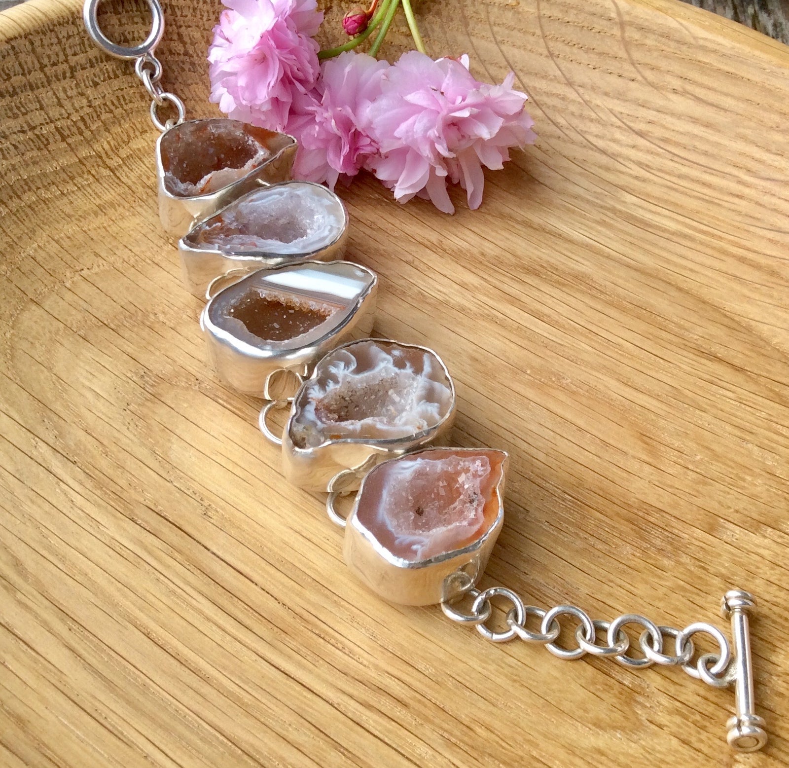 Geode Agate & Silver Bracelet