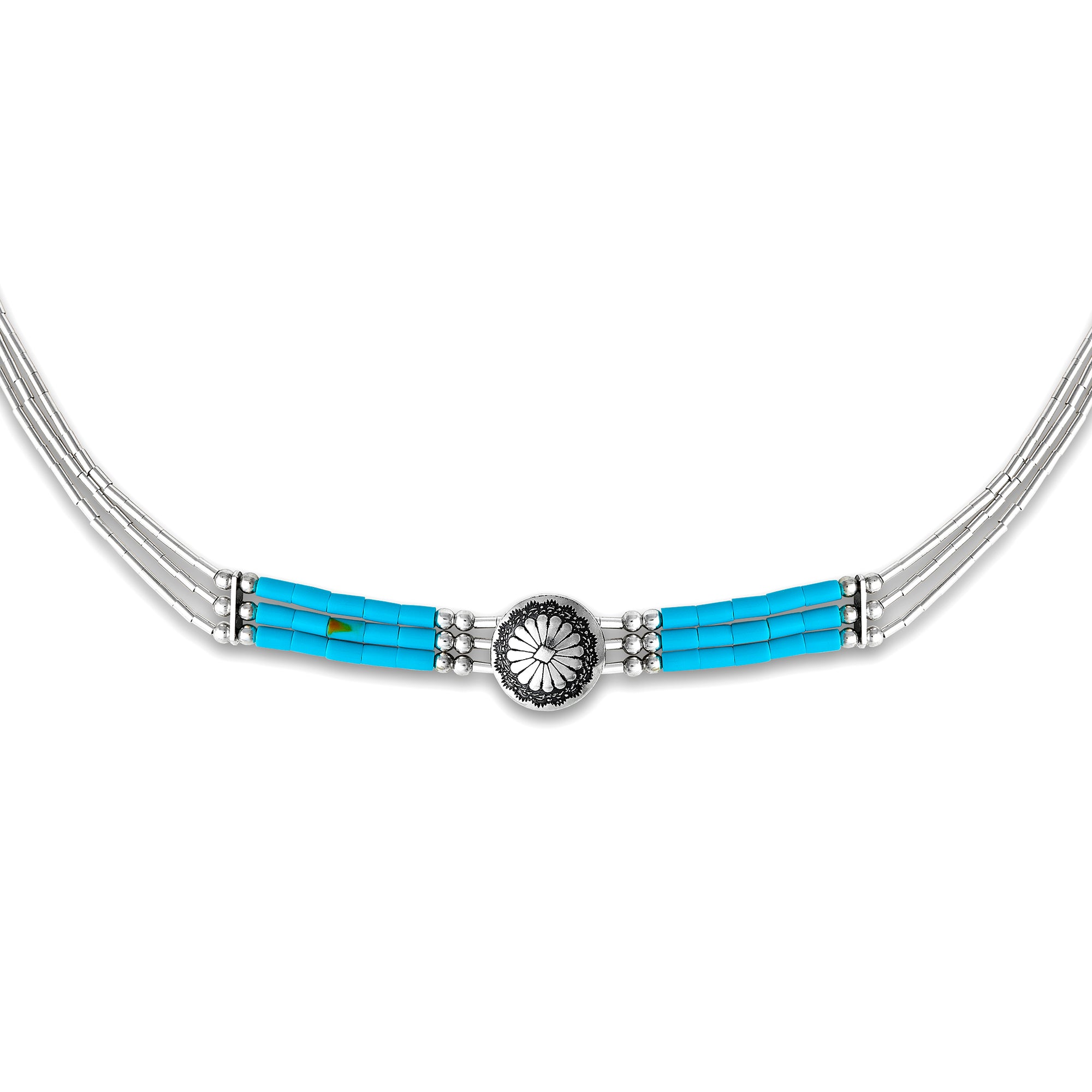 Turquoise and silver beaded necklace
