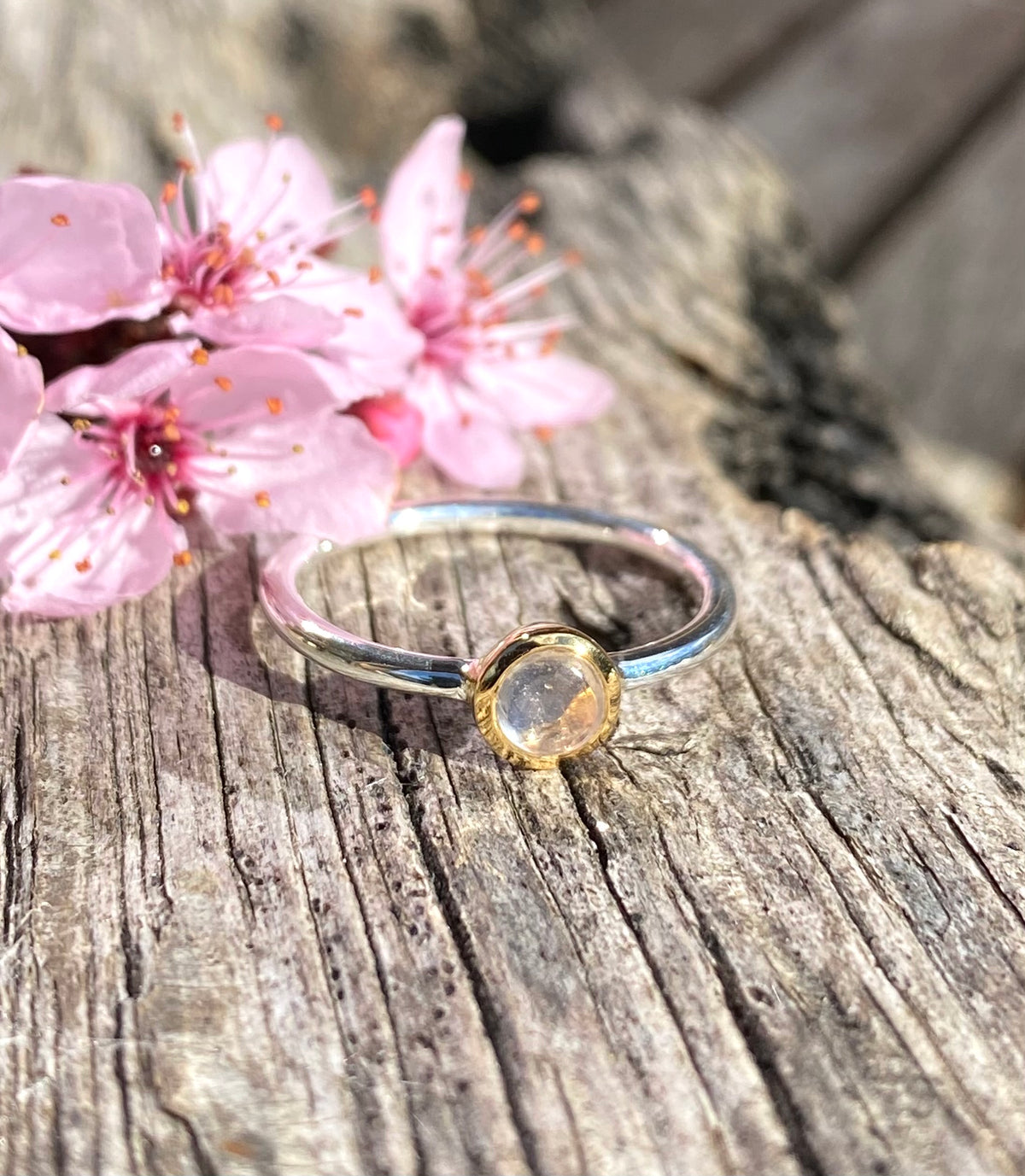 Rainbow Moonstone ring (thin band)