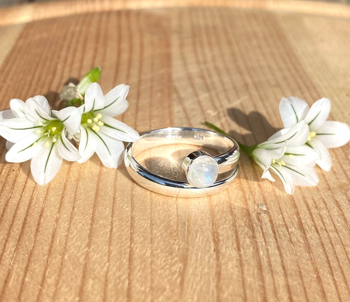 Rainbow Moonstone Swirl Ring