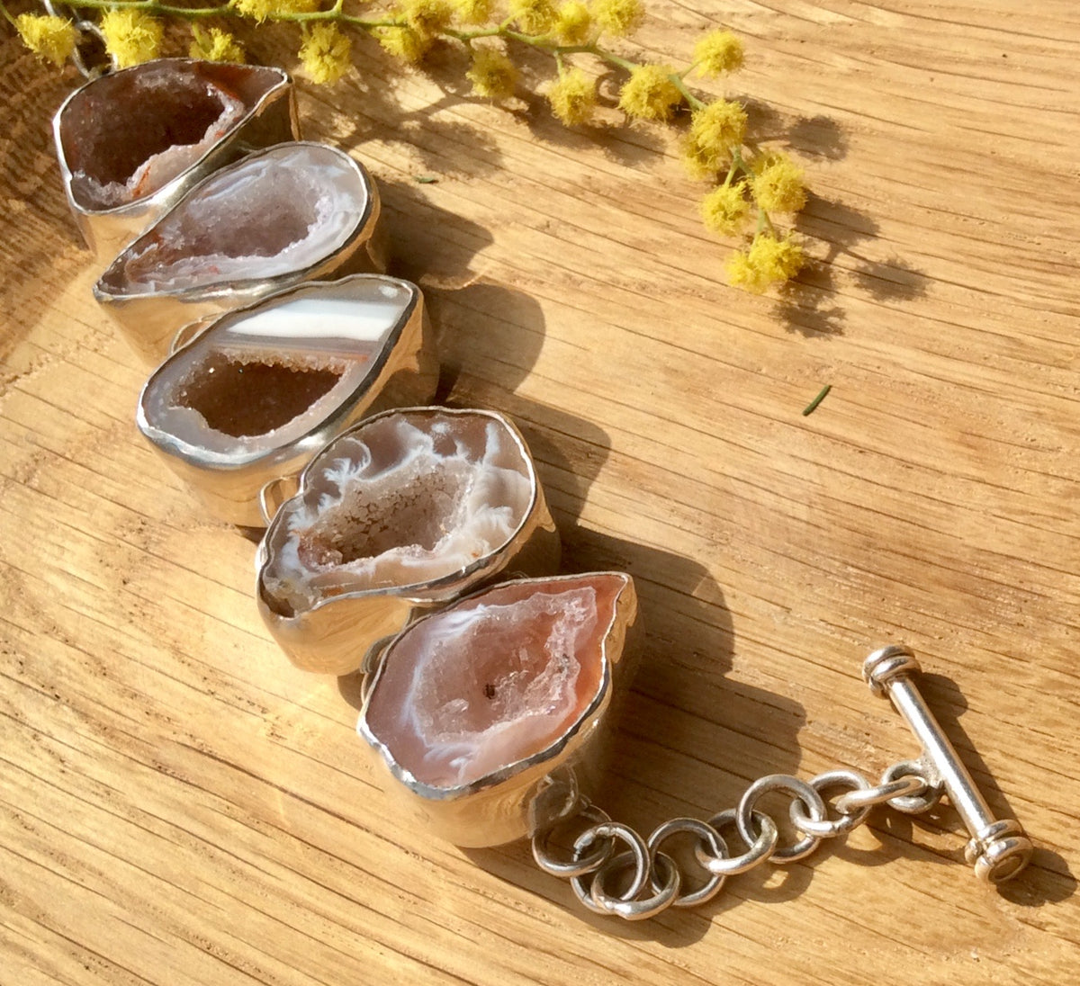 Geode Agate &amp; Silver Bracelet