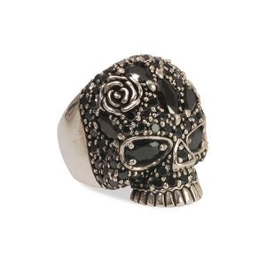Skull ring with black cubic zirconia